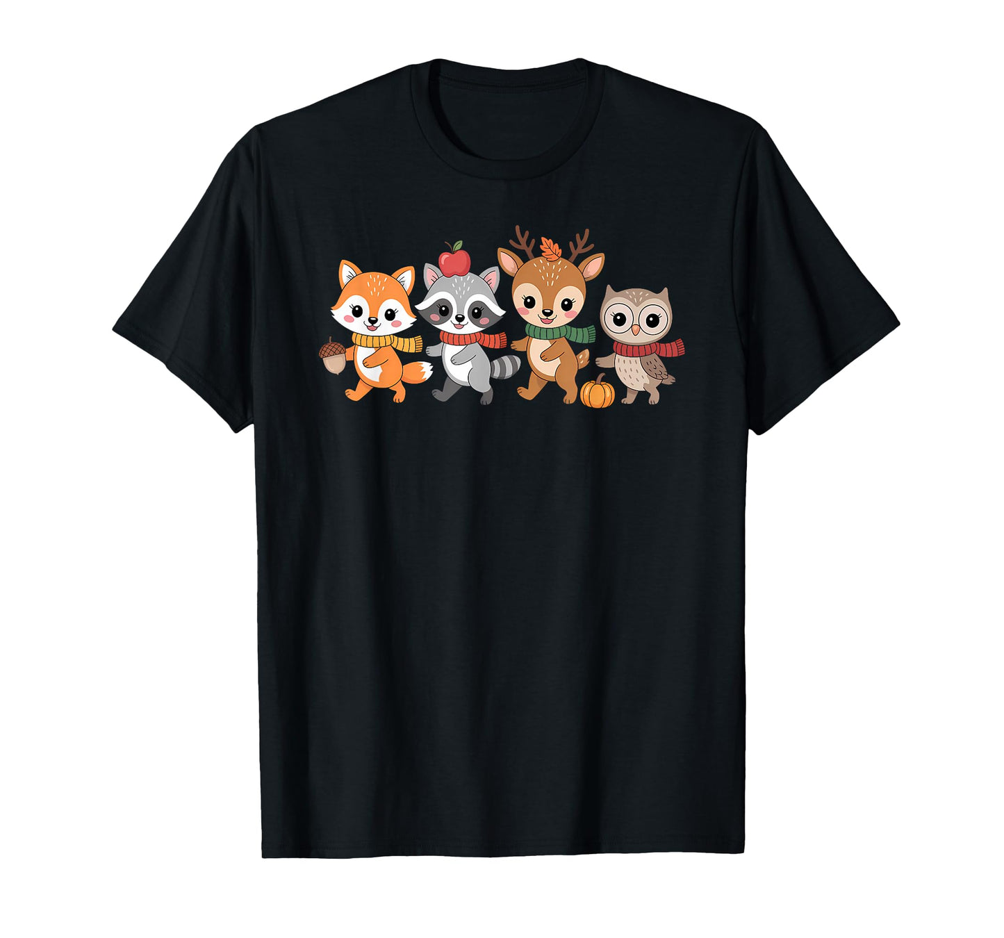 Autumn Woodland Animals Fall Critters with Scarves Cute T-Shirt