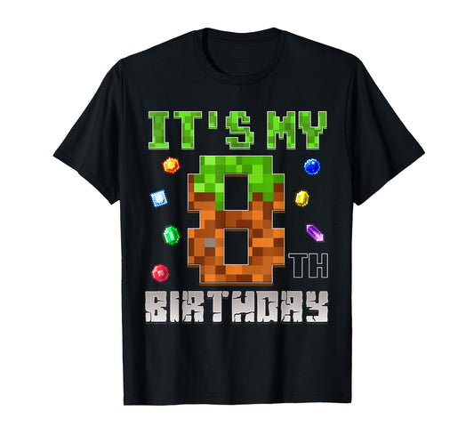 Birthday Boy Shirt It's My 8th Birthday Video Game Pixel T-Shirt