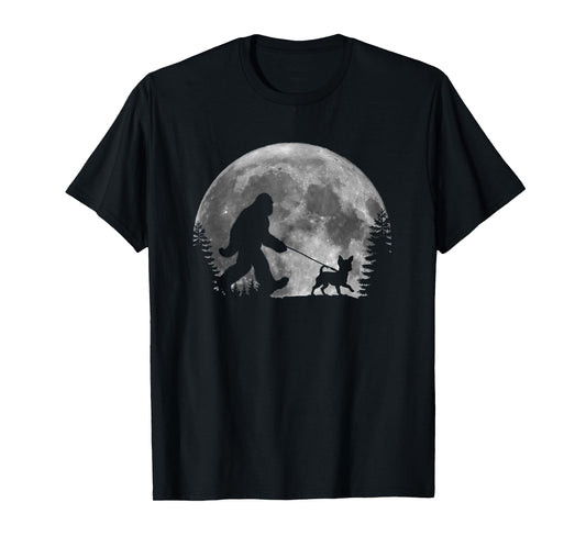 Bigfoot Walking a Dog Funny Chihuahua Lovers Moon Halloween Men Women Kids T-Shirt