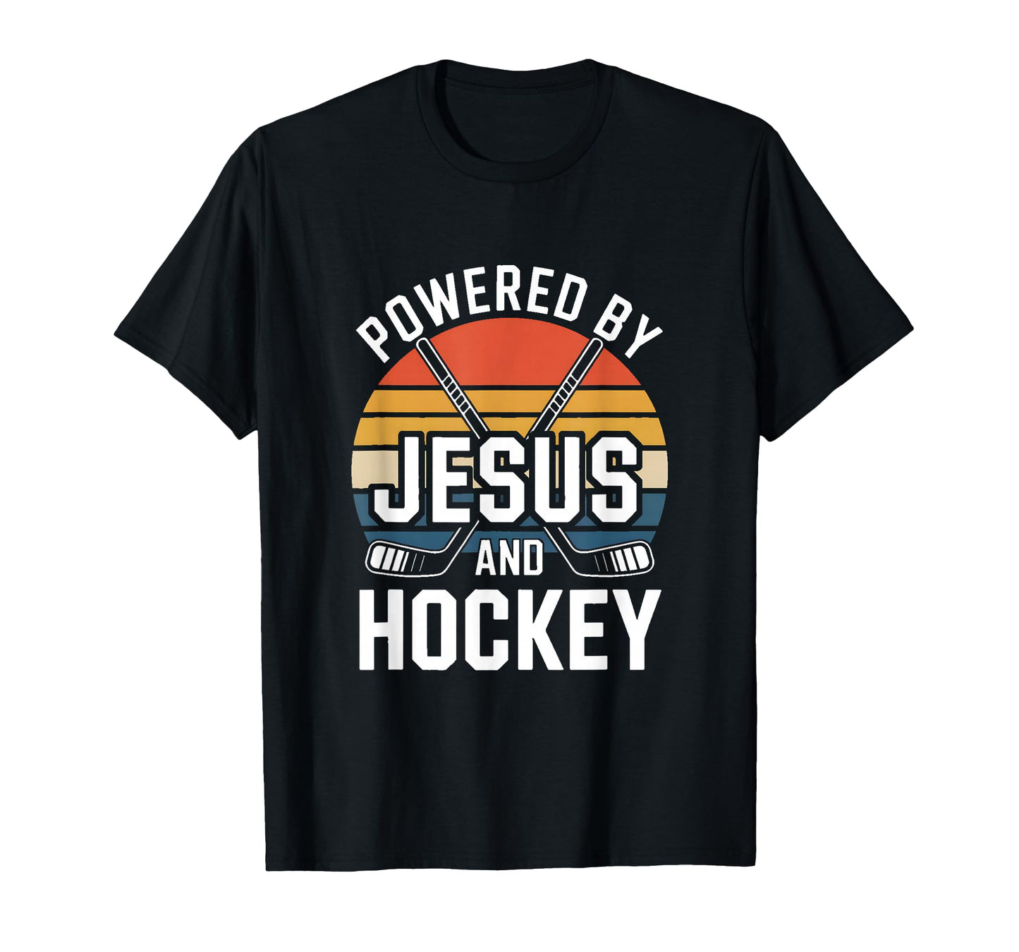Powered by Jesus and Hockey Christian Ice Hockey T-Shirt