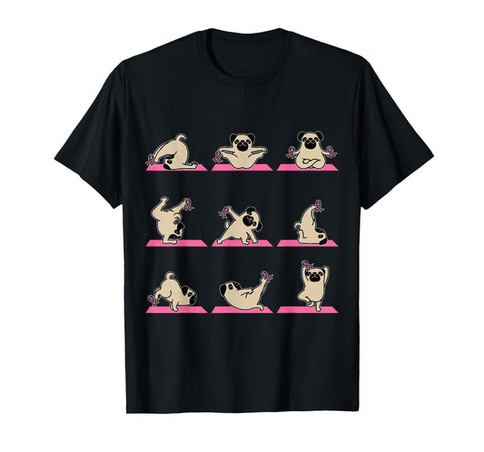 Pug Yoga Pink Ribbon Funny Dog Breast Cancer Awareness Gifts T-Shirt for Men Women Kids