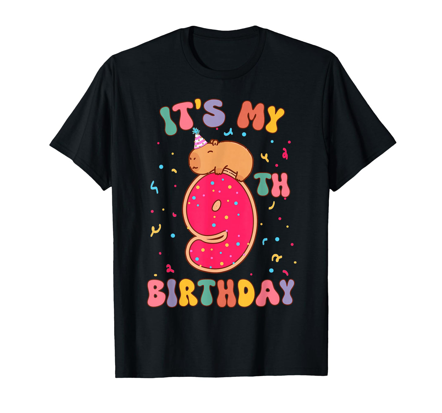 Its My 9th Birthday Donut Lover Cute Capybaras Kids Girls T-Shirt