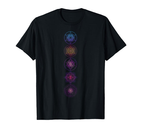 Sacred geometry Symbols With Flower of Life Gradient Colors T-Shirt