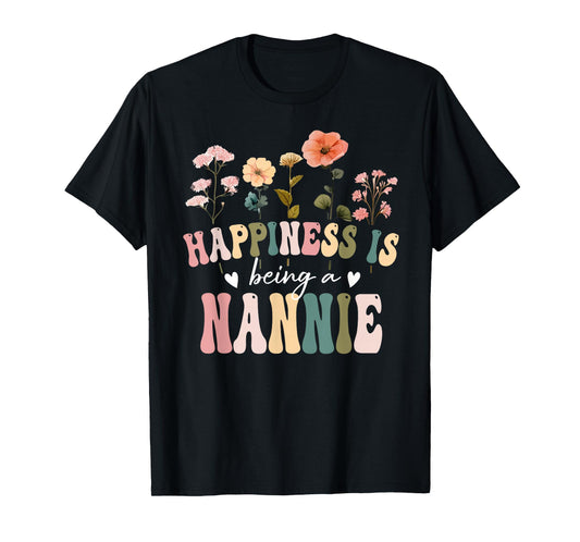 Happiness is Being a Nannie Floral Nannie Mother's Day T-Shirt