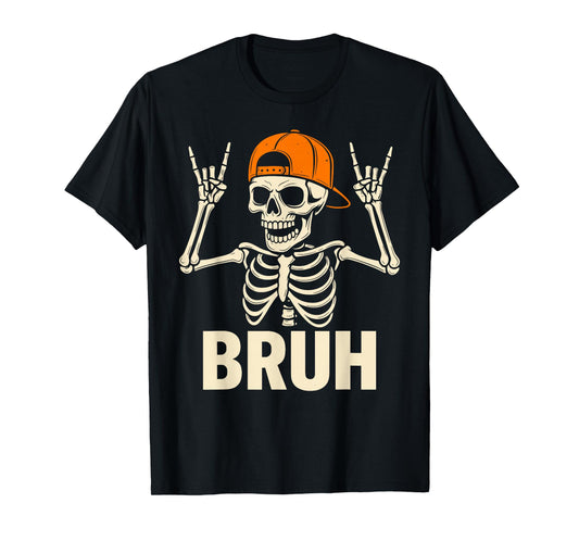 Cool Bruh Skeleton Rock On Halloween Men Boys Kids T-Shirt