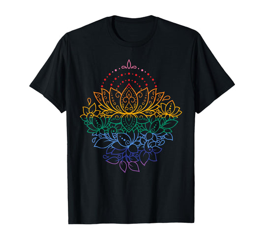 Rainbow Lotus Mandala Yoga LGBTQ Lesbian Gay Pride Month T-Shirt