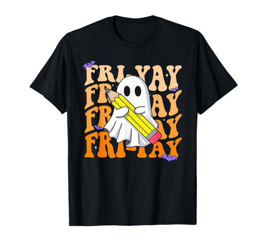 Happy Fri-Yay Friday Lovers Groovy Teacher Life Halloween T-Shirt