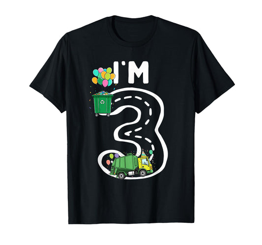 I'm 3 Three Years Old Garbage Truck 3rd Birthday Boy Kids T-Shirt