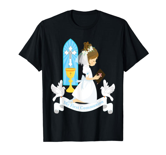 My First Communion Girls Daughter Godchild Brunette Church T-Shirt