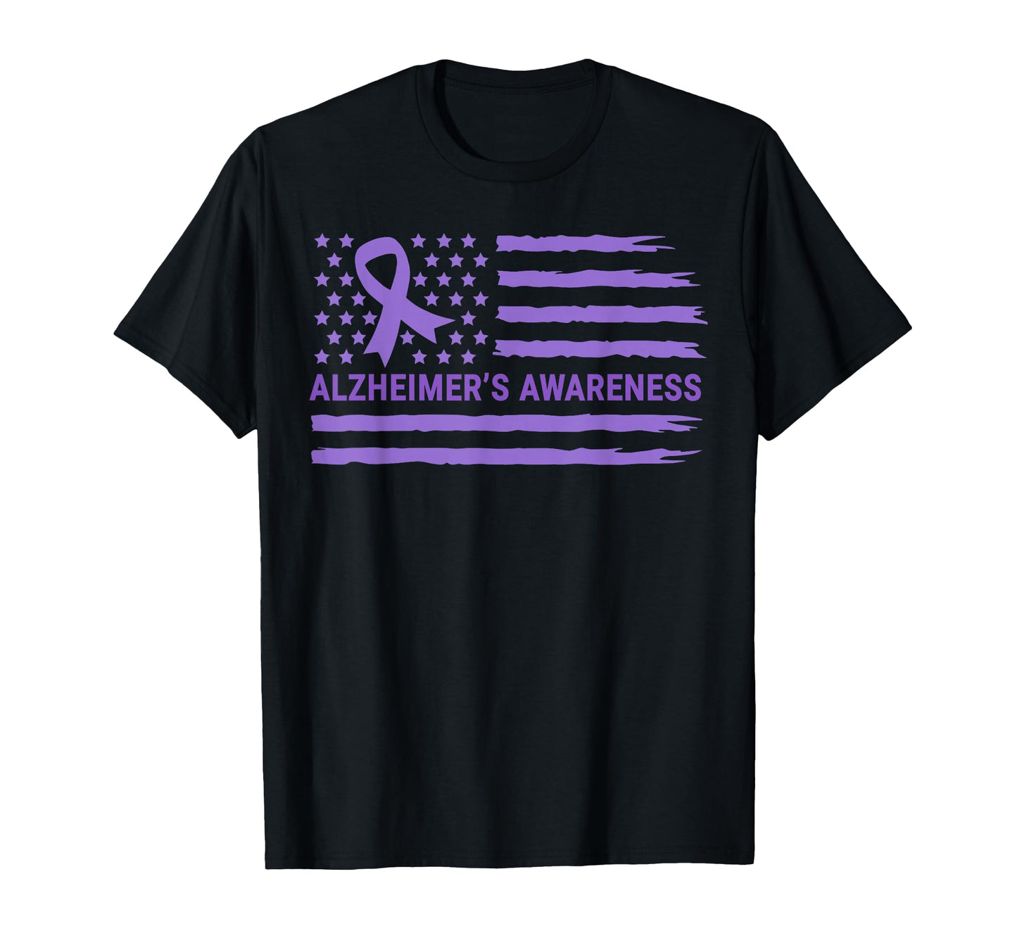 Alzheimer's Awareness Purple Ribbon American Flag Dementia T-Shirt