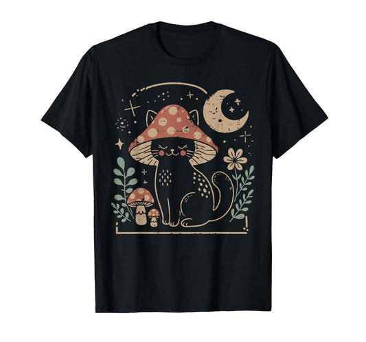 Cat Mushroom Hat Cottagecore Kitten Kitty Women Girls Kids T-Shirt