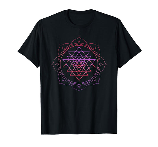 Sacred Geometry Sri Yantra Yoga Lotus Mandala Psy Goa DMT T-Shirt