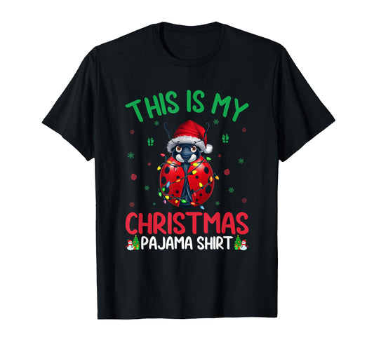 Ugly Xmas Tree Lights Santa Ladybug Christmas Pajama T-Shirt