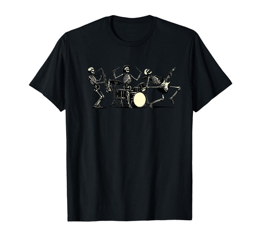 Retro Rock Music Skeleton Funny Vintage Skeleton Band Music T-Shirt