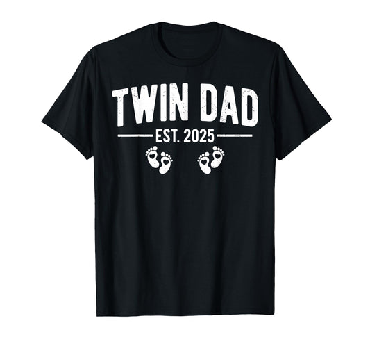 Mens Twin Dad Est. 2025 Father of Twins New Daddy Father's Day T-Shirt