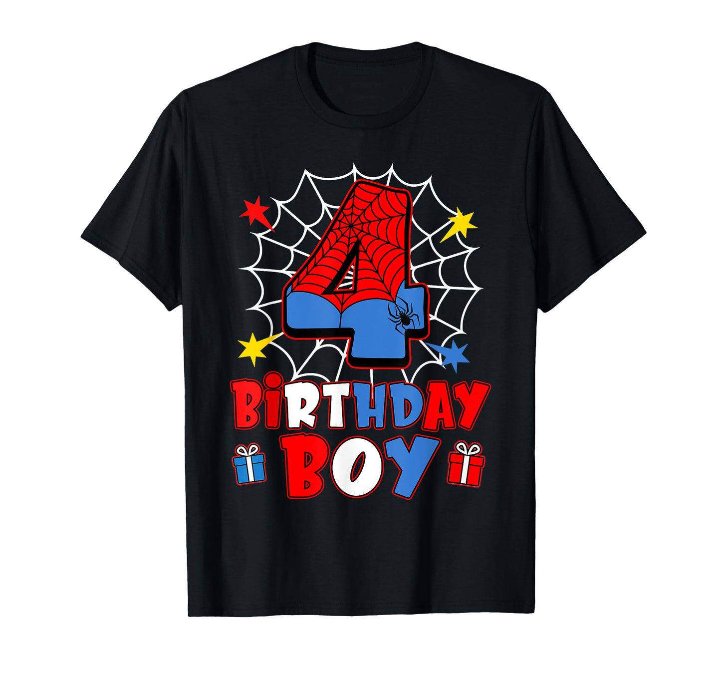Kids Spider Web Four 4 Years Old It's My 4th Birthday Boy T-Shirt