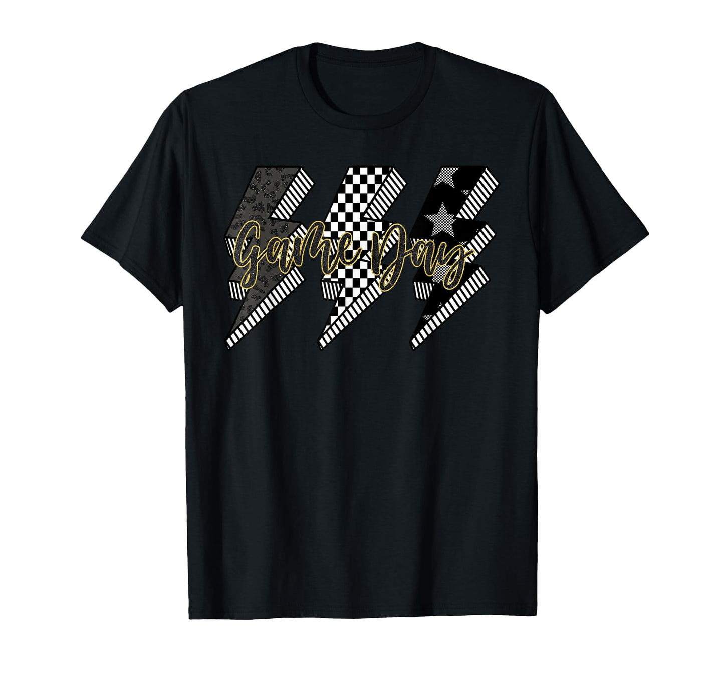 Checkered Game Day Football Lightning Bolt Touchdown Season T-Shirt