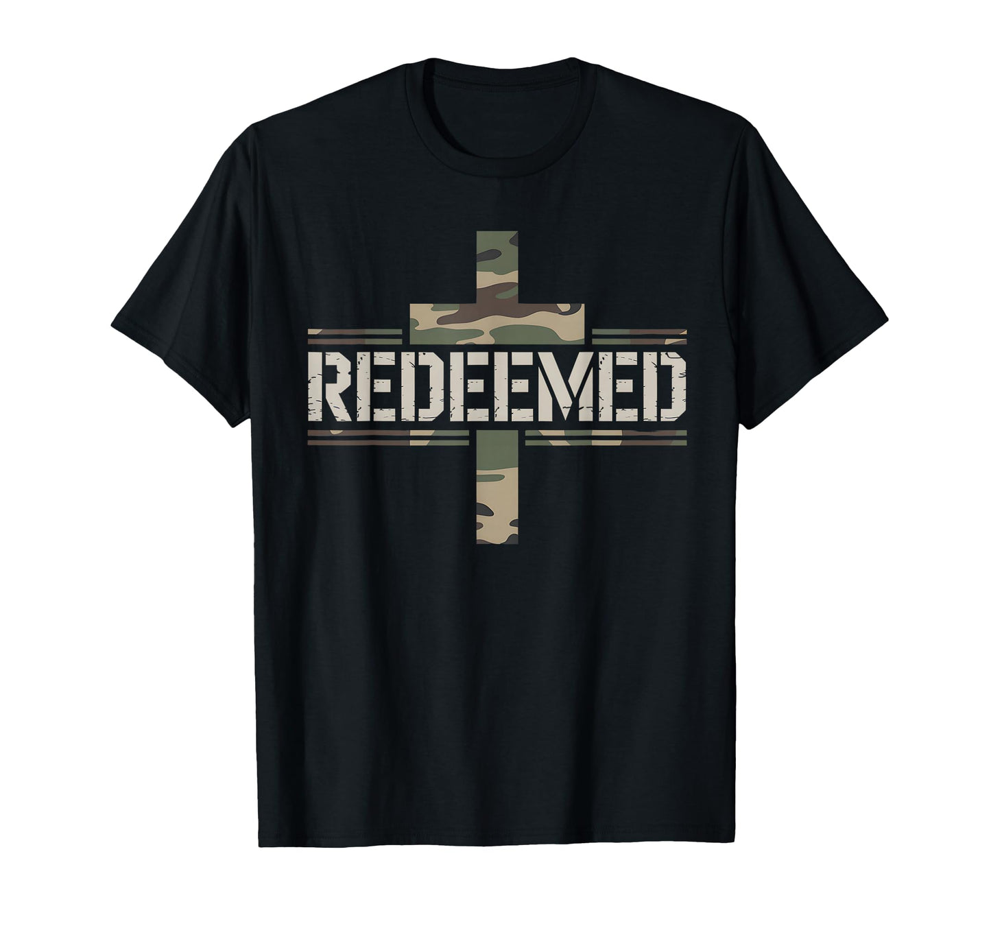 Redeemed Cross Camo American Flag Veteran Religious T-Shirt
