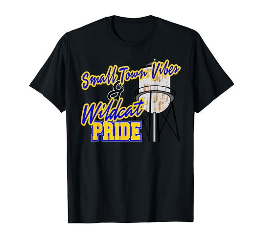 Small Town Vibes and Wildcat Pride School Spirit Blue Yellow T-Shirt for Men Women Kids