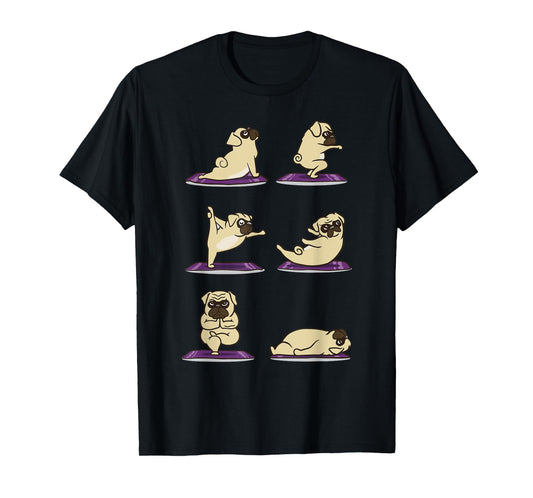 Funny Pug doing Yoga Exercises Asanas T-Shirt