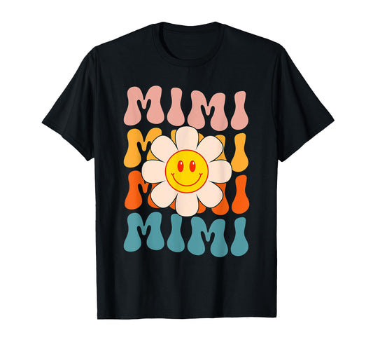 Retro Groovy Mimi Happy Face Smile Cute Daisy Flower Grandma T-Shirt