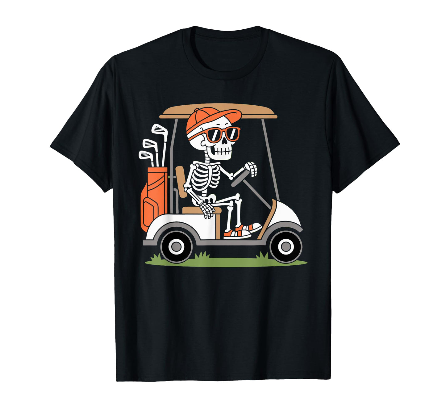 Funny Skeleton Golfer in Golf Cart Golfing Halloween T-Shirt