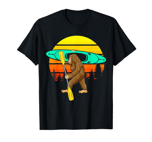 Vintage Sasquatch Bigfoot Go Kayak Funny Kayaking Lover T-Shirt