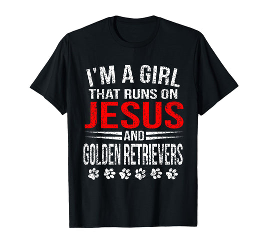 Jesus & Golden Retrievers Girl That Runs On Dog T-Shirt T-Shirt