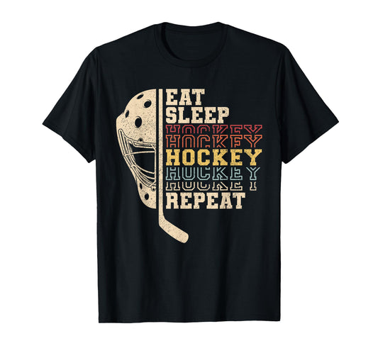 Eat Sleep Hockey Repeat Men Boys Kid Funny Ice Hockey Player T-Shirt