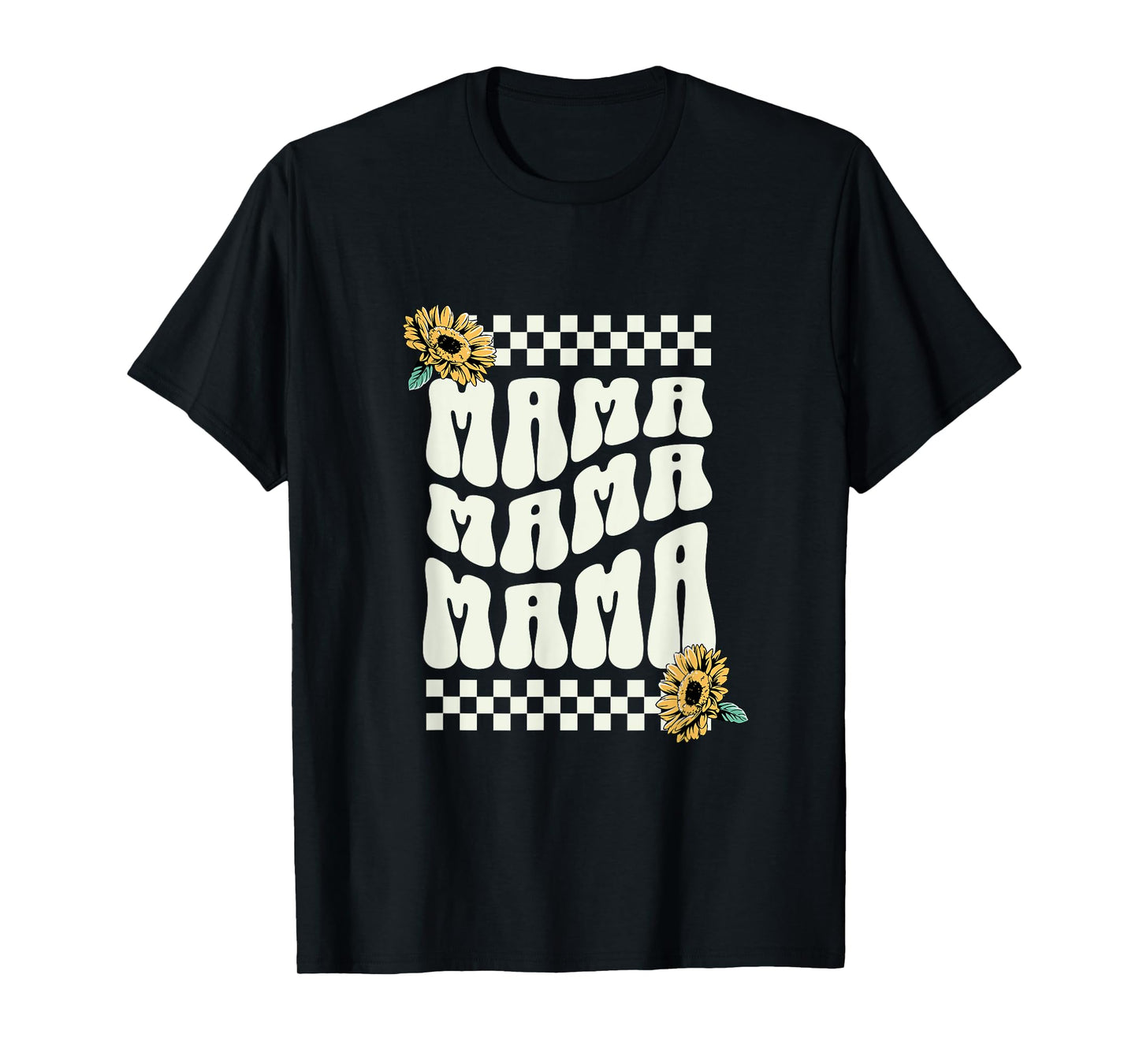 Mama With Checkered Border and Sunflowers Mom Mother Mommy T-Shirt