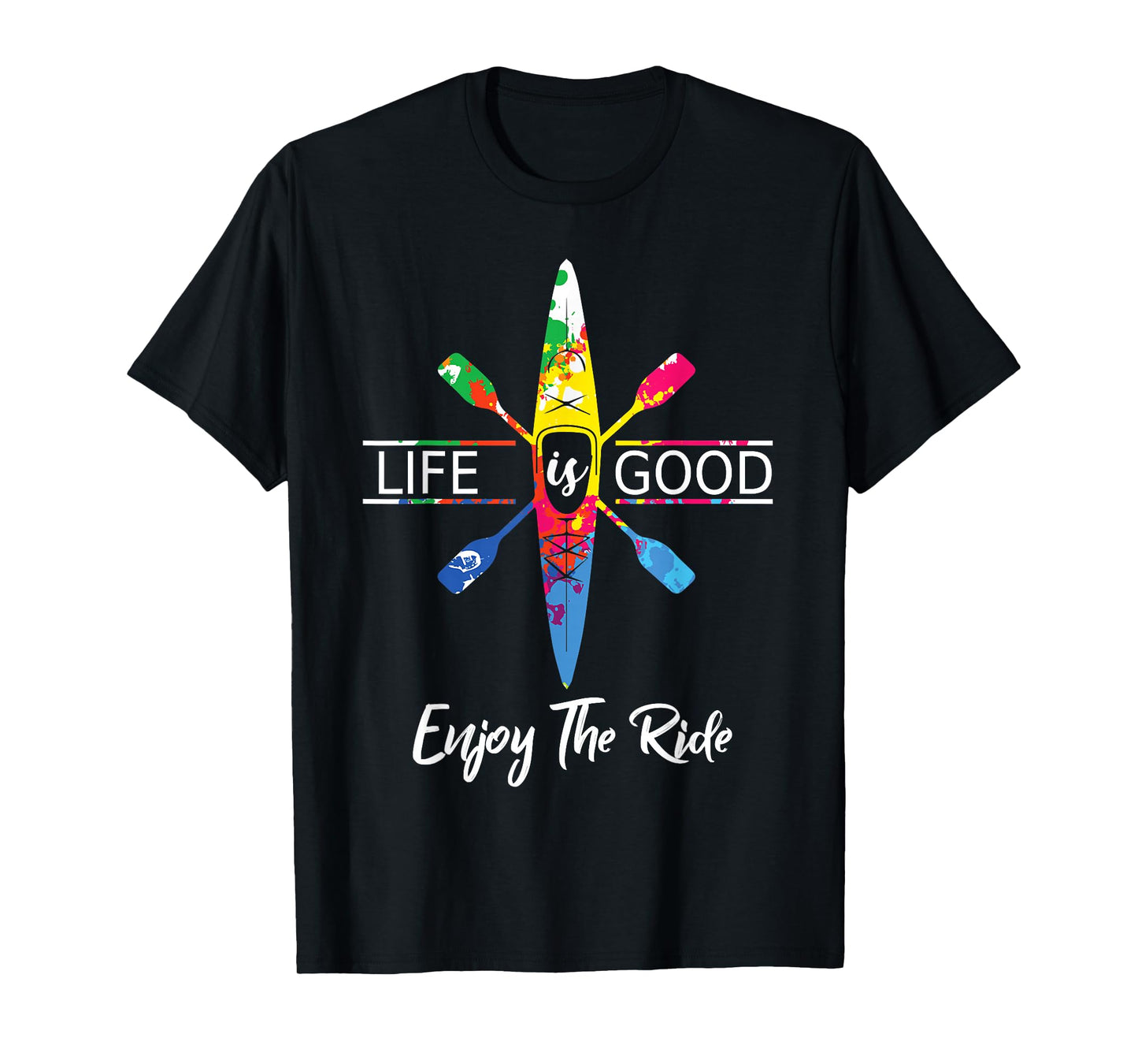 Enjoy The Ride Kayak Lover Watercolor Rainbow Kayaking T-Shirt