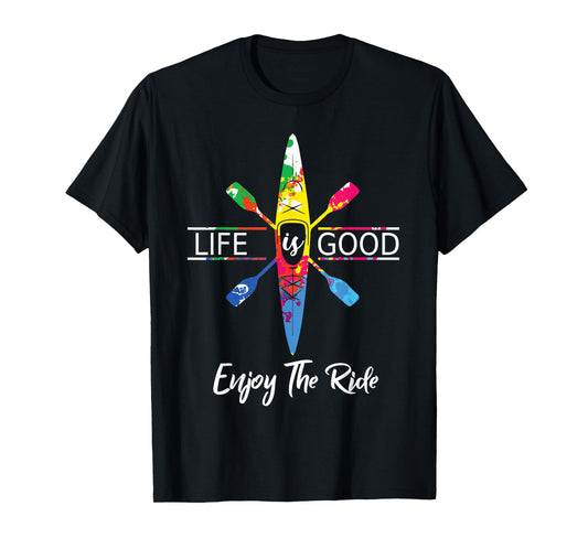 Enjoy The Ride Kayak Lover Watercolor Rainbow Kayaking T-Shirt