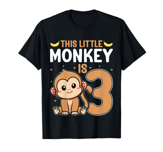 This Little Monkey Is 3 Kids Toddler 3rd Birthday Party T-Shirt