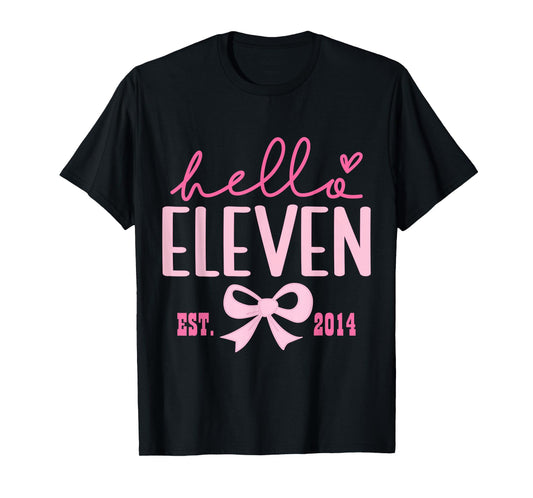 Hello Eleven Est 2014 Pink Coquette Happy 11th Birthday Girl T-Shirt