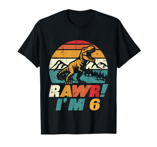 Kids 6th Birthday Dinosaur Rawr Im 6 Retro Bday Trex Boys Kids T-Shirt
