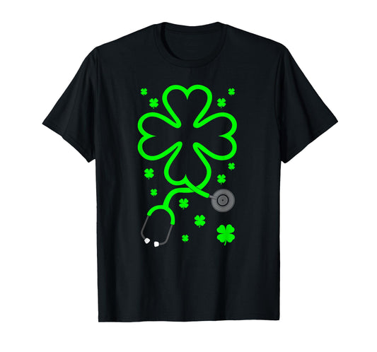 Lucky Shamrock Stethoscope Scrub Irish Nurse St Patricks Day T-Shirt