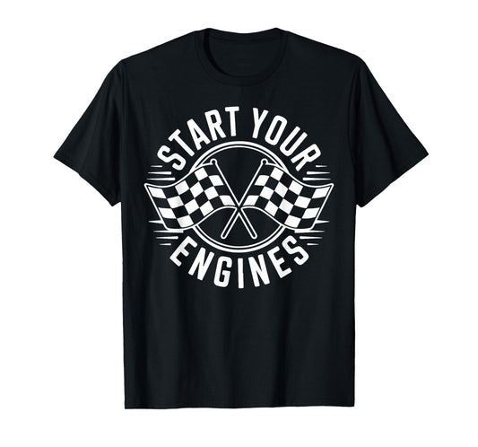 Checkered Flag Race Car Racing Family Birthday Matching T-Shirt