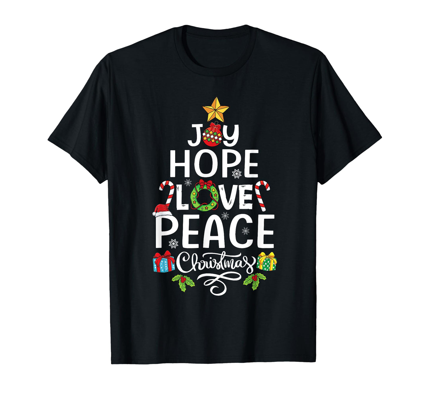 Joy Hope Love Peace Christmas Tree family Xmas Men Women T-Shirt