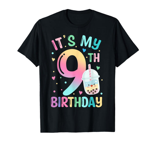 It's My 9th Birthday Bubble Boba Tea Party 9 Year Old Girl T-Shirt