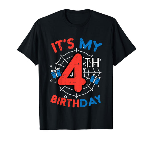 Its My 4th Birthday Spider Web 4 Year Old Bday Boys Kids T-Shirt
