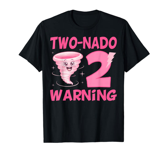 Kids Two-nado Warning 2nd Birthday Pink Tornado Birthday T-Shirt
