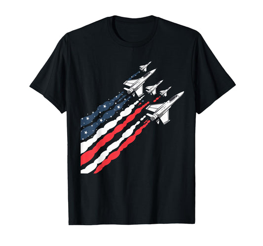 Patriotic Fighter Jet Airplane American Flag Vintage T-Shirt for Women Girls Kids Men