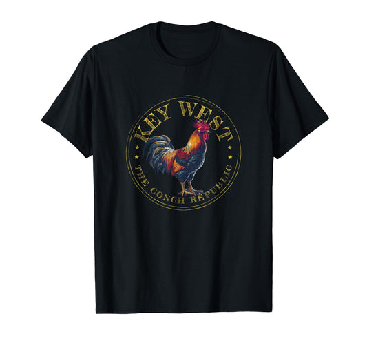 Key West Rooster FL The Conch Republic Funny Souvenir T-Shirt, Small, Blue