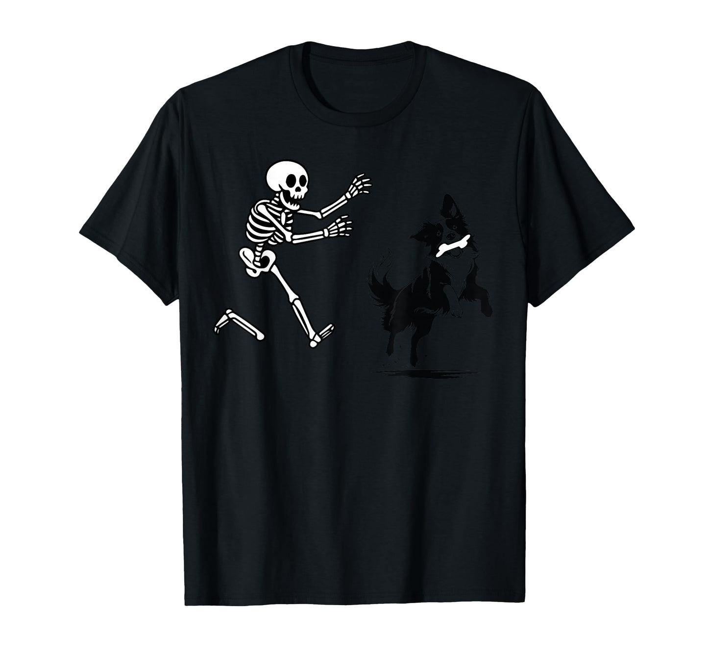 Funny Border Collie Running Skeleton Halloween T-Shirt