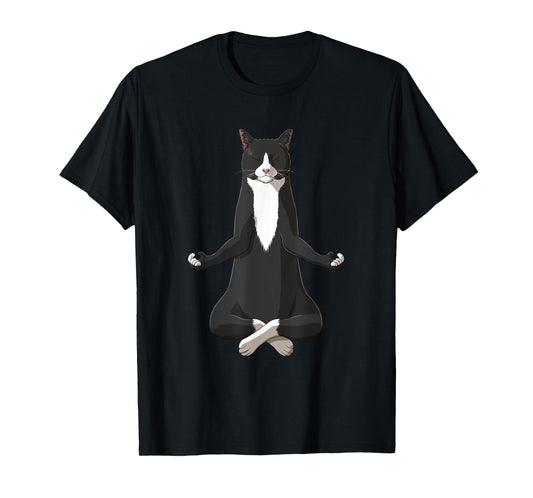 Funny Yoga Tuxie Tuxedo Cat T-Shirt for Men Women Girls Kids