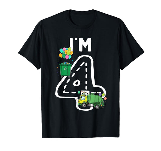 I'm 4 Four Years Old Garbage Truck 4th Birthday Boy Kids T-Shirt