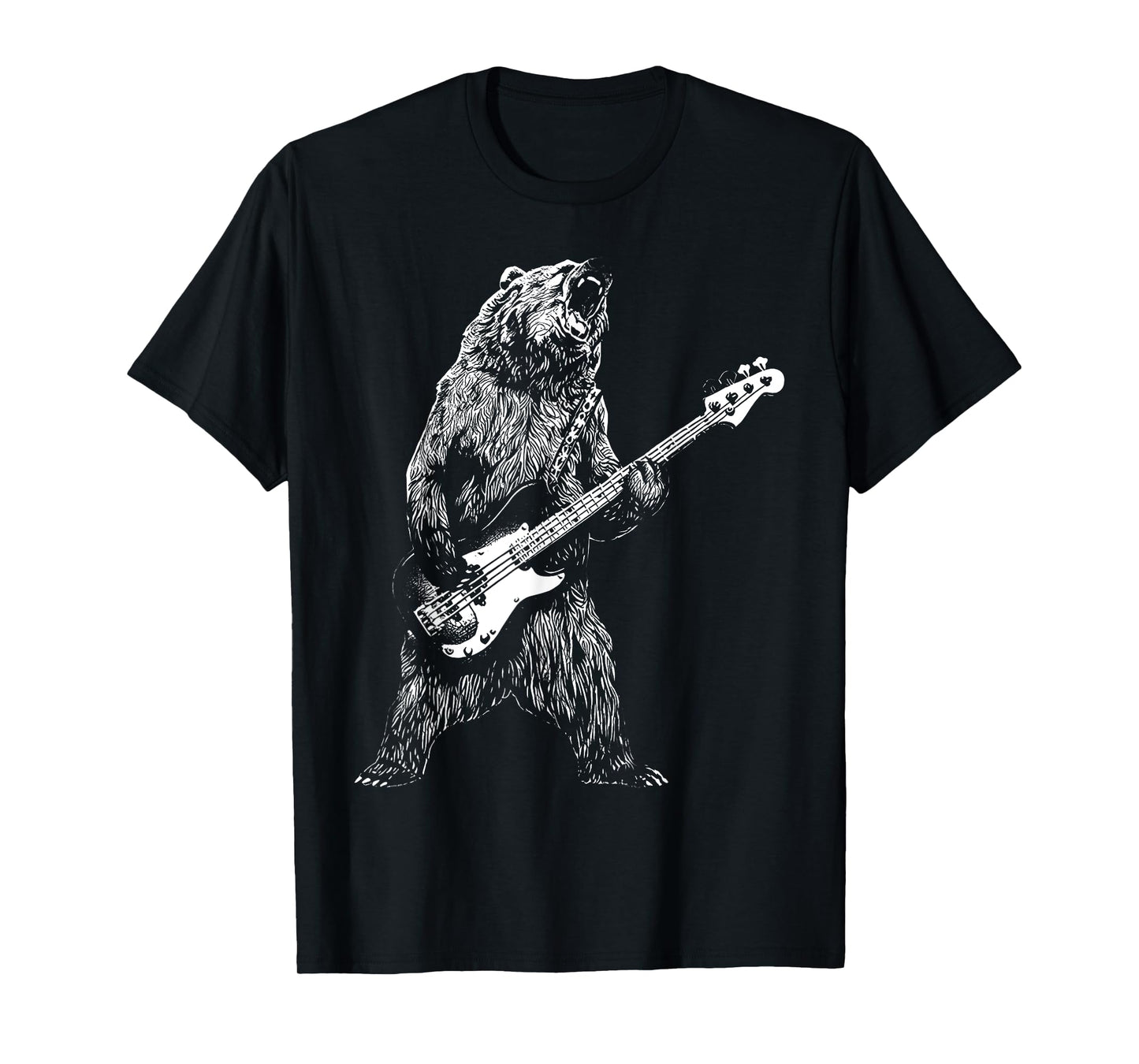 Bear Playing Bass Guitar Shirt for Men Animal Playing Guitar T-Shirt