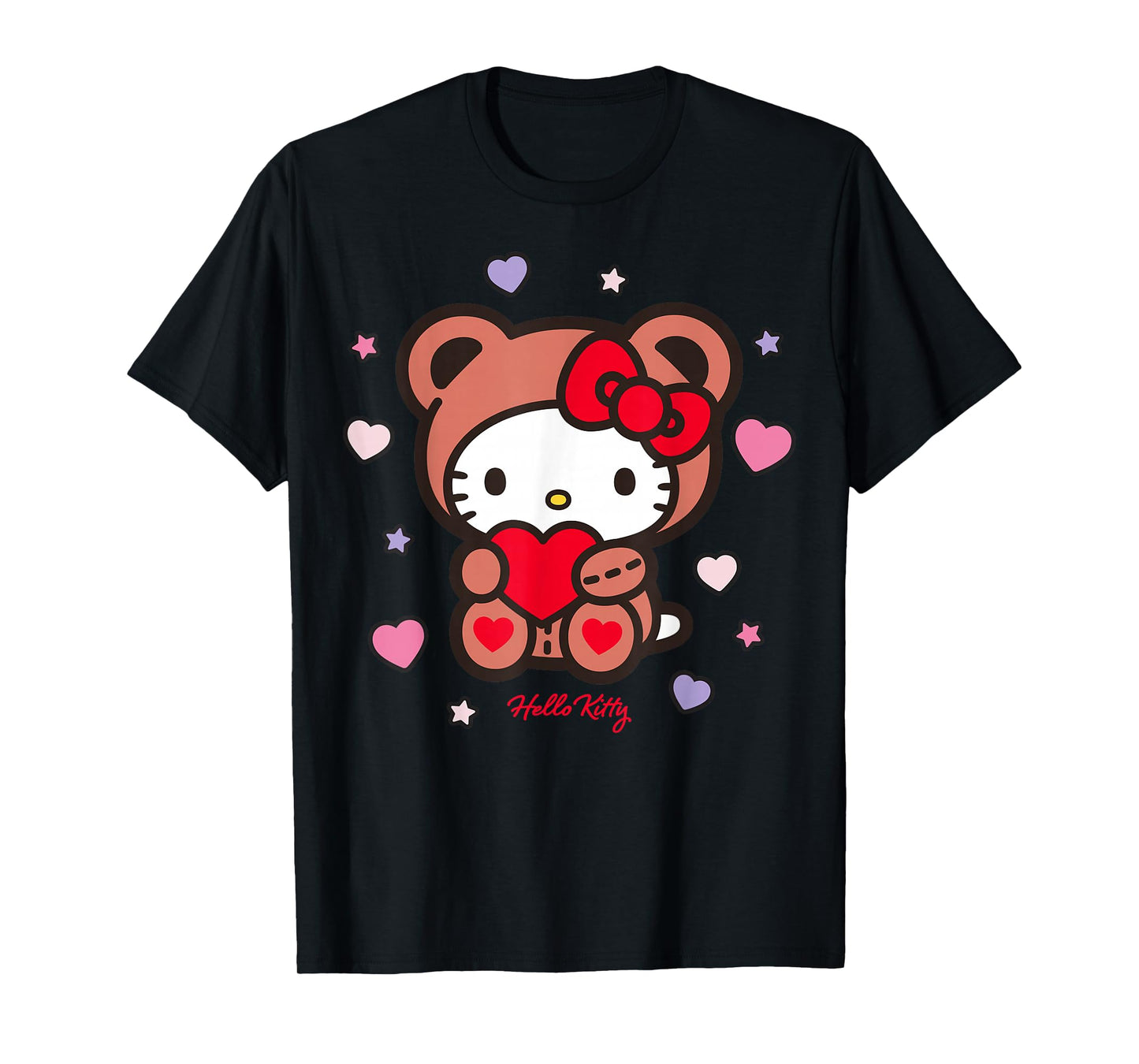 Hello Kitty Valentines Day Bear Costume Surrounded by Hearts T-Shirt