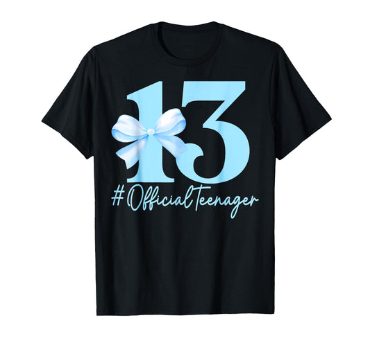 13th Birthday Girl Blue Coquette Bow Official Teenager Girls T-Shirt