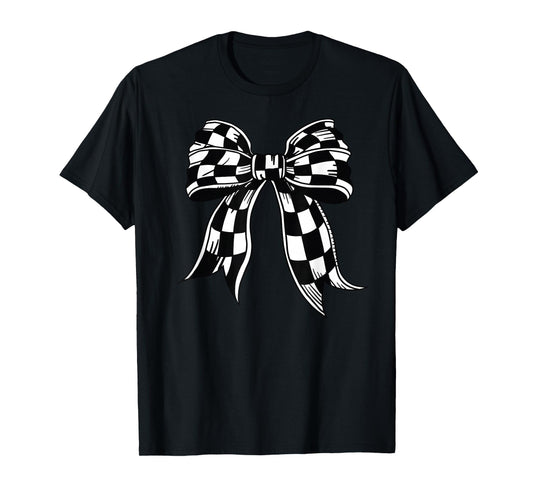 Checkered Bow Tie Flag Automobile Motor Race Car Racing team T-Shirt